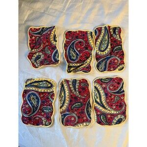 Vintage D Porthault Cocktail Napkins 100% Lin Flax Paisley Red France, Set Of 6